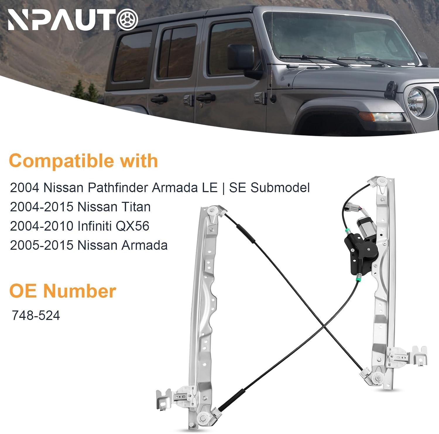 Power Window Regulator w/Motor for 2004-2015 Nissan Titan Front Left Driver Side