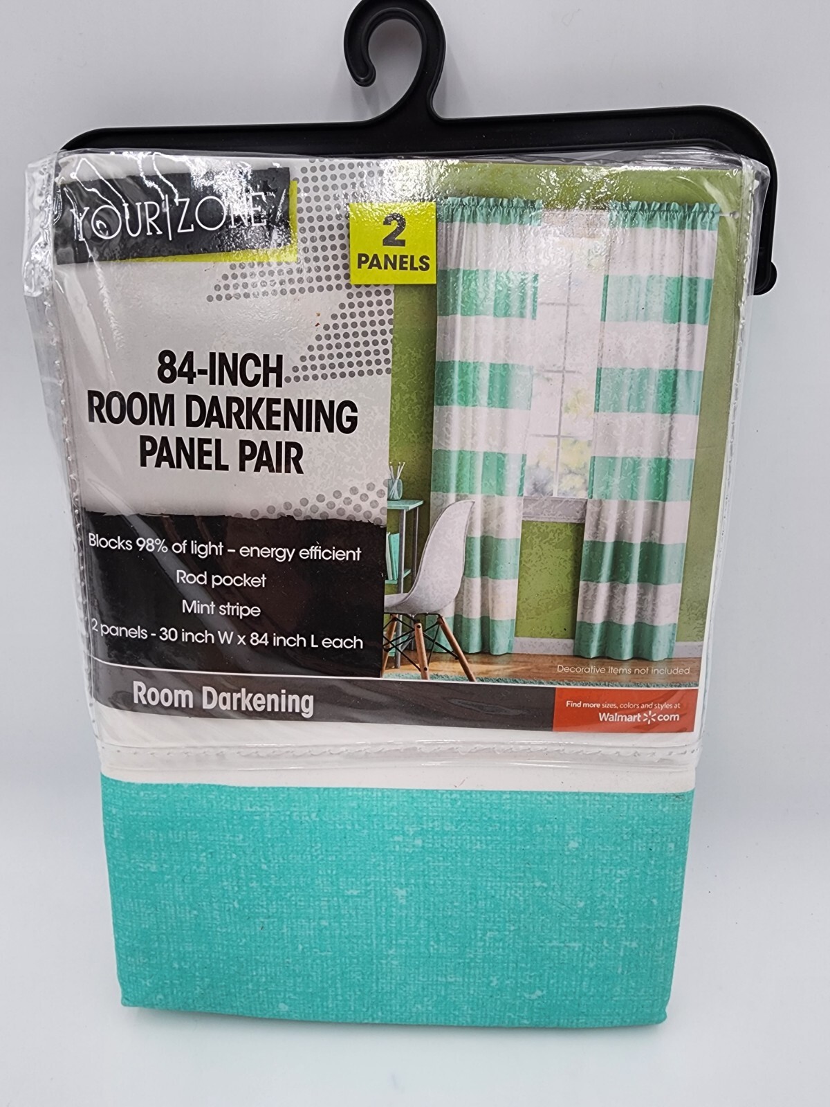 2 Your Zone Room Darkening 84″ Panels Green/White (1 pair)