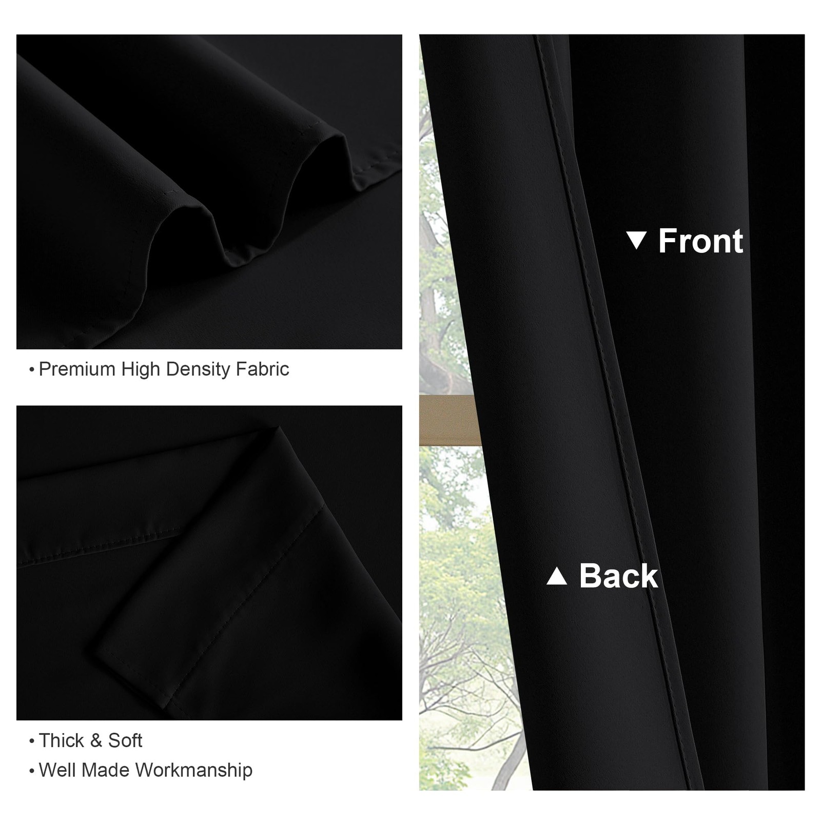 Home Decor Drapes, Blackout Kitchen Curtains, 2 Panels Set, 42×45 Inch, Black
