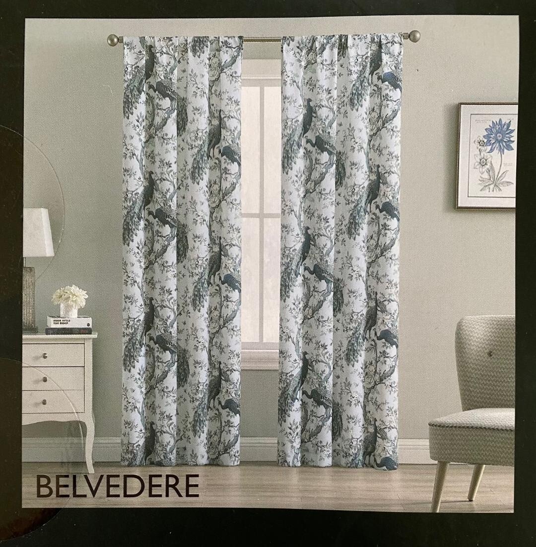 Laura Ashley Peacock 2 Window Curtain Panels 38×84 Belvedere Floral New