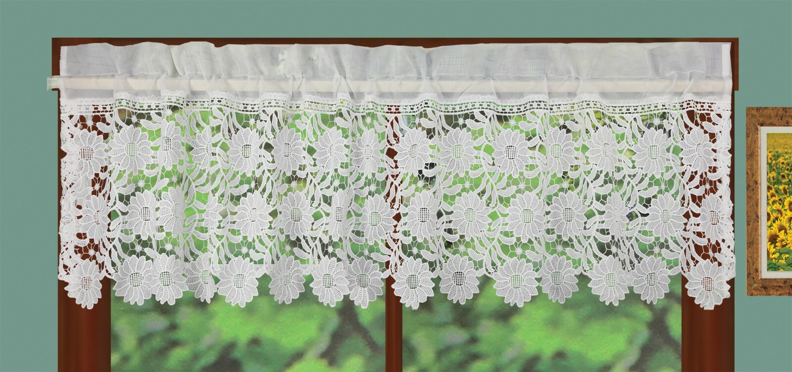 Creative Linens Sunflower Knitted Lace Kitchen Curtain Valance, 24″ Tiers Ivory