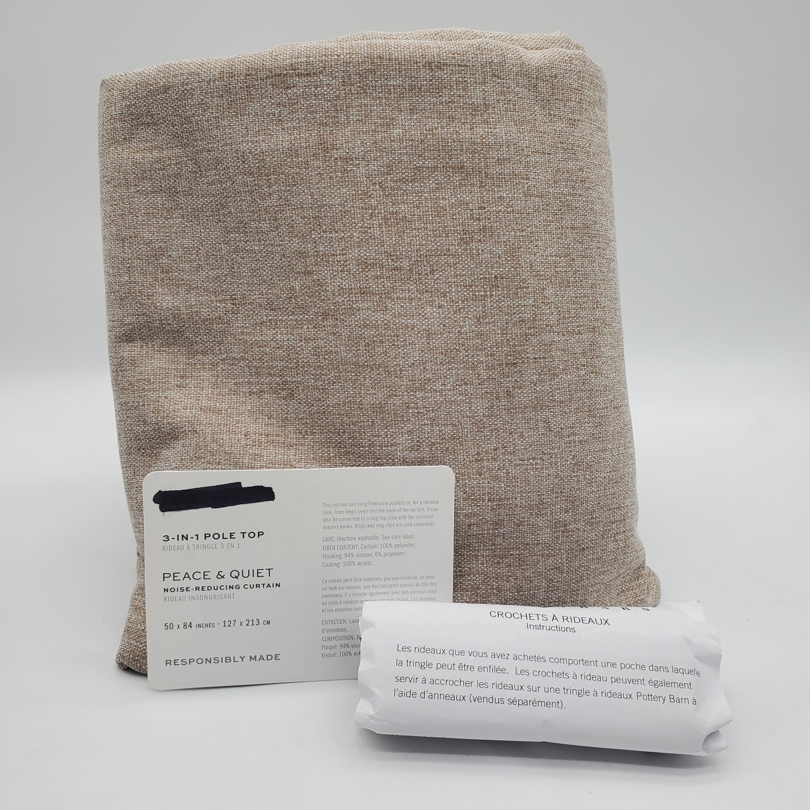 Pottery Barn Peace Quiet Blackout Noise Reducing Curtain Dark Flax 50×84″