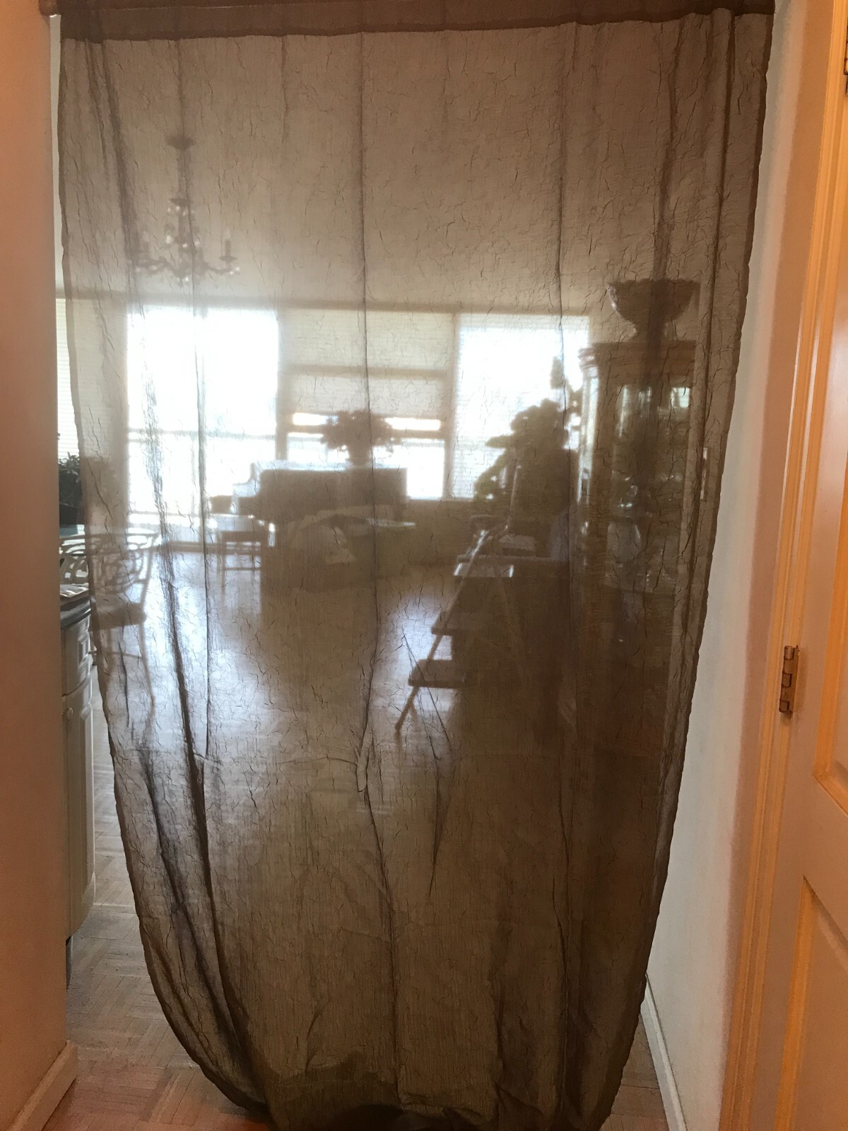 Panel Curtain Sheer Brown Crinkle Polyester – Approx. 56″ x 96″ – Pocket Top