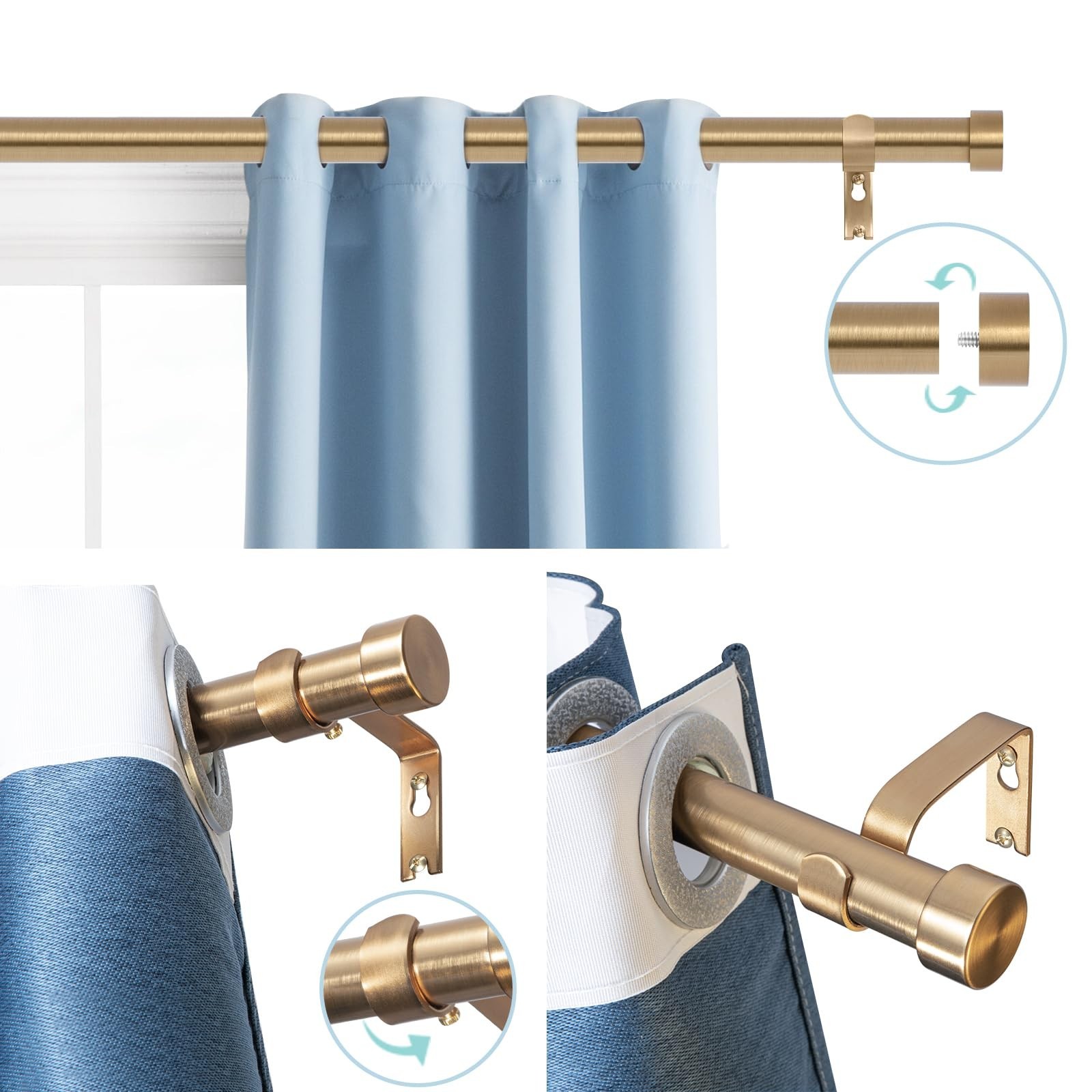 Gold Curtain Rods for Windows 66 to 120 Inch(5.5-10 Feet),1″ Diameter Drapery…