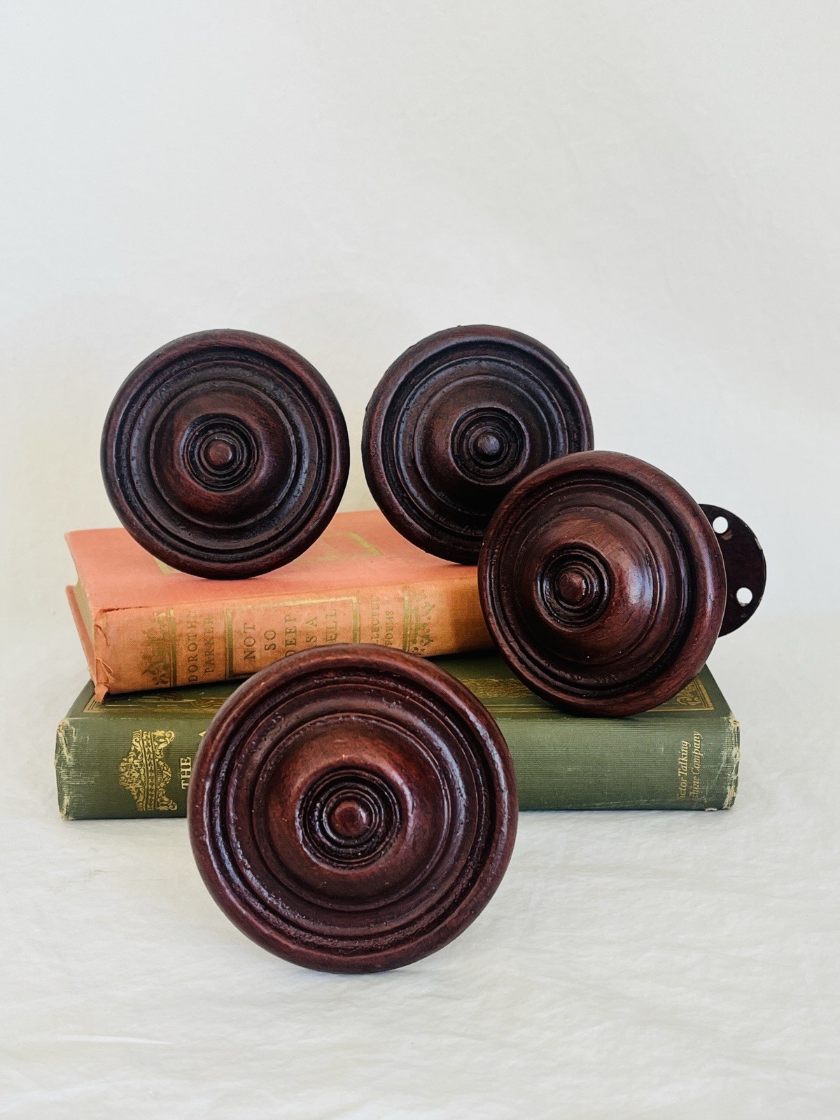 Wood Curtain Holdback Drapery Hardware Set of Four Medallion Style