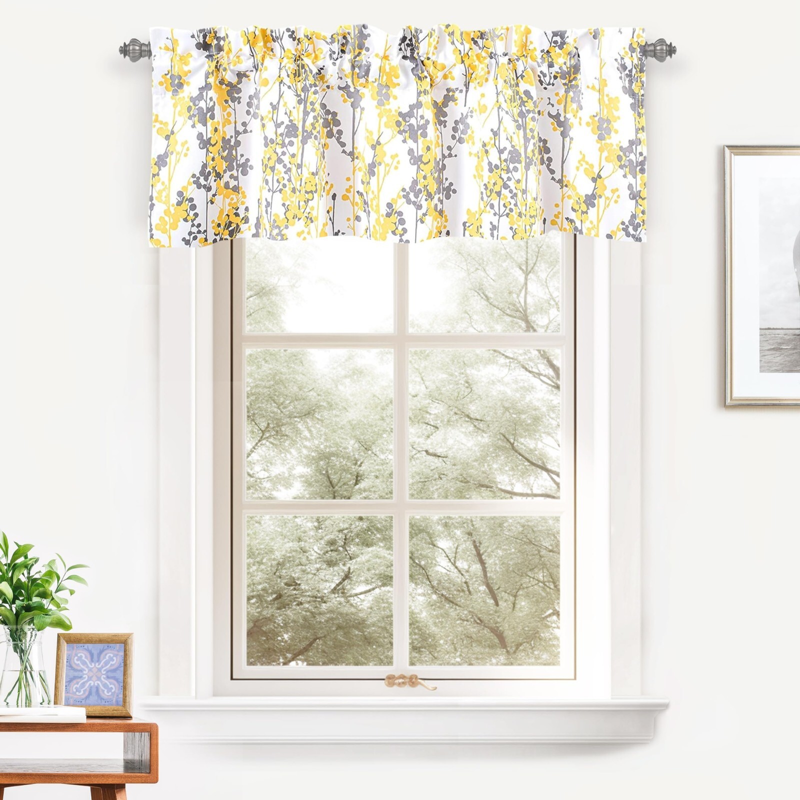 1 Pc Leah Abstract Floral Ink Painting Valance Thermal Insulated Window Curtain