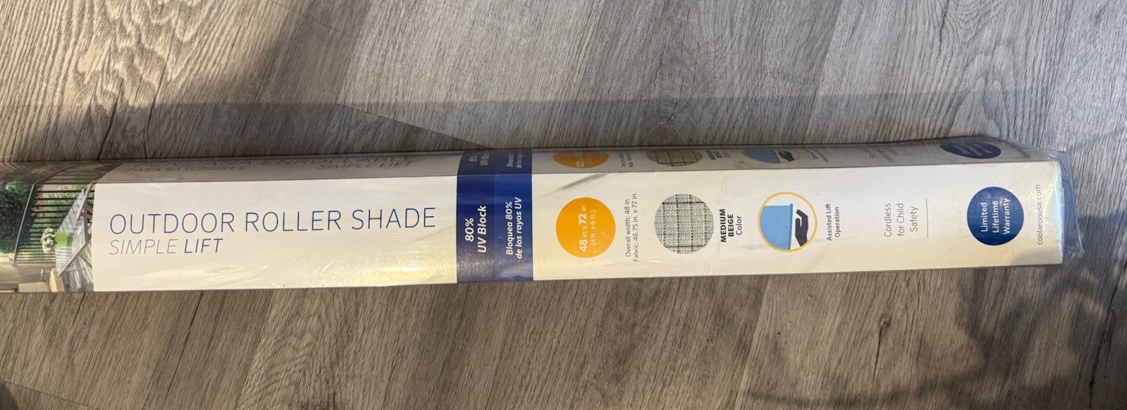 Coolaroo – Cordless Spring Operated Exterior Roller Shade – 48” * 72”