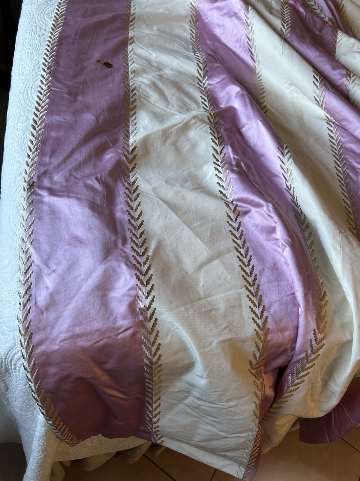 DREAMY Custom Drapery Panel 138”L Embroidery Pleated Side Ruffle Double Lined