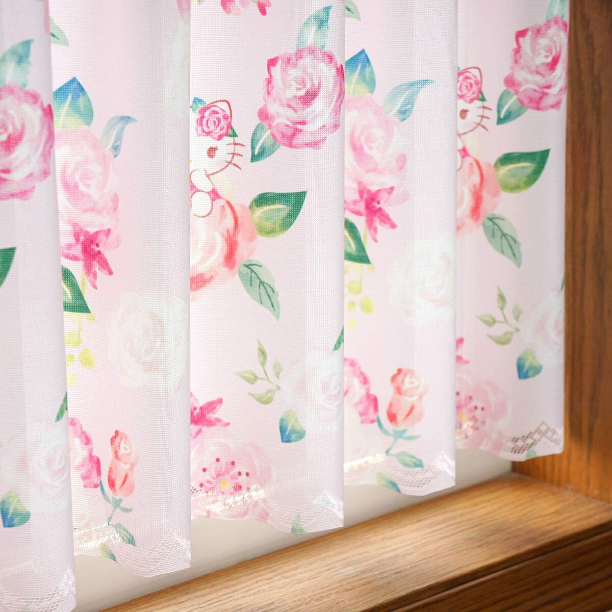 Cafe Curtain Hello Kitty Rose Garden Pink Width 120 x Length 45cm