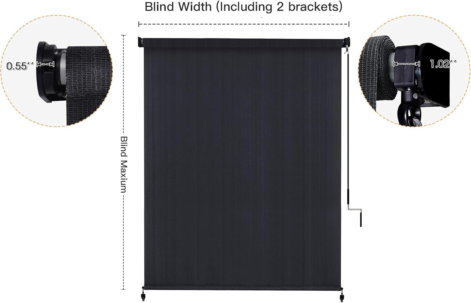 Outdoor Roller Shade 10′ W x 8′ H, Exterior Cordless Patio Shades Roll Up Blinds