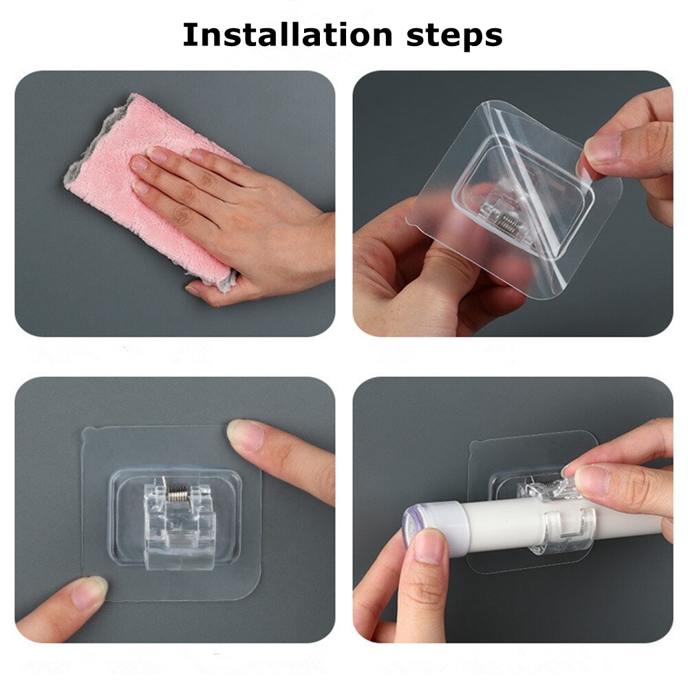 2- 10Pcs Adjustable Nail Free Curtain Rod Clip Self Adhesive Curtain Holder Hook