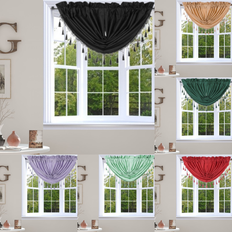 1PC WATERFALL VALANCE SWAG LINED WINDOW CURTAIN W/TASSEL TRIM CASCADING RS8