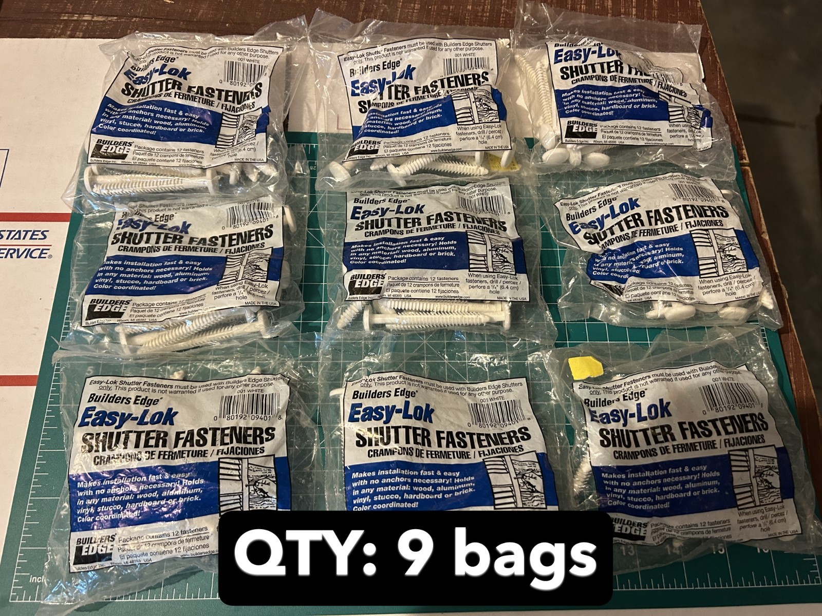 9-pack lot 12-count Builders Edge 3″ EASY-LOK Vinyl shutter fasteners White