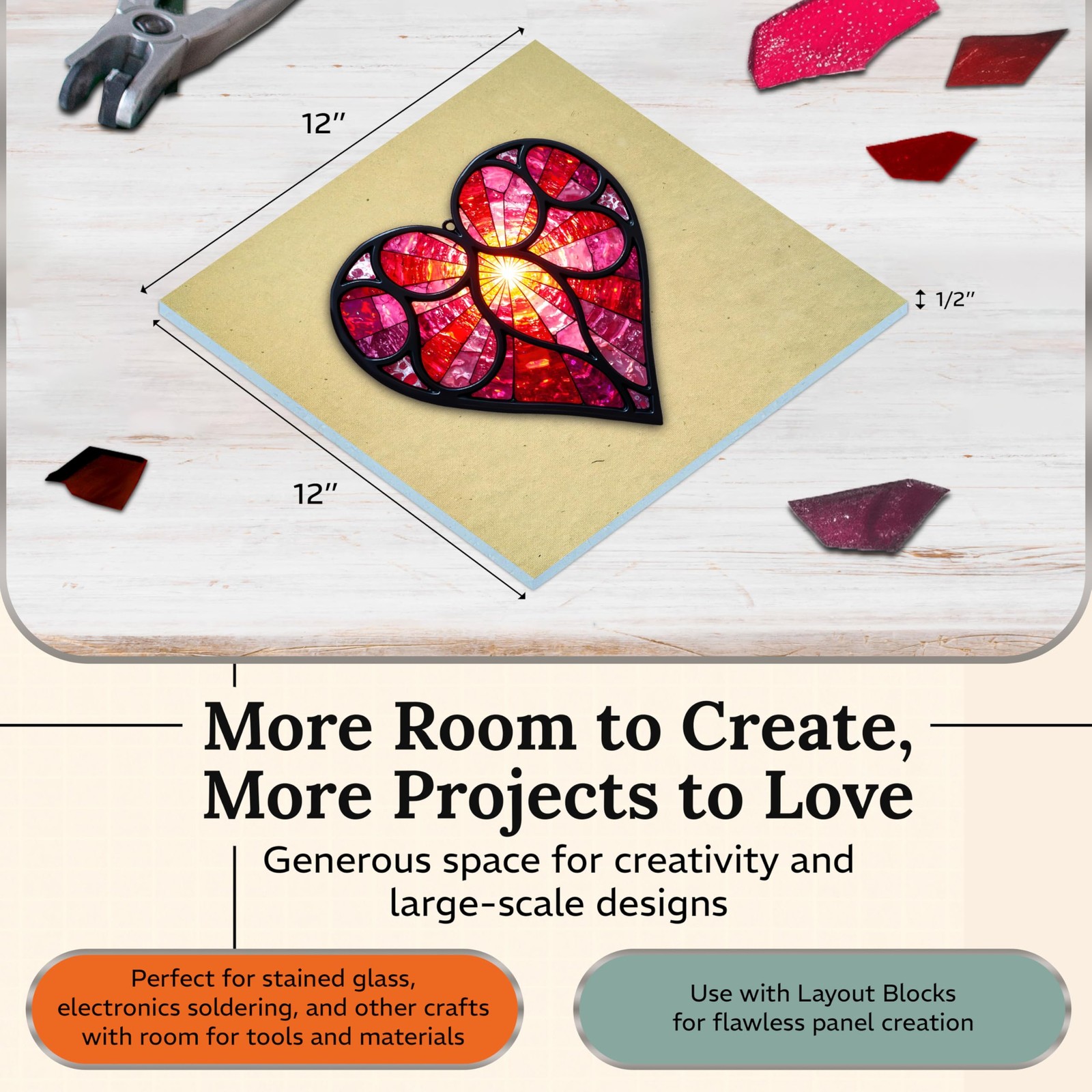 Homasote Board for Stained Glass Work Surface | Approx 12 x 12 Heat Resistant Cu