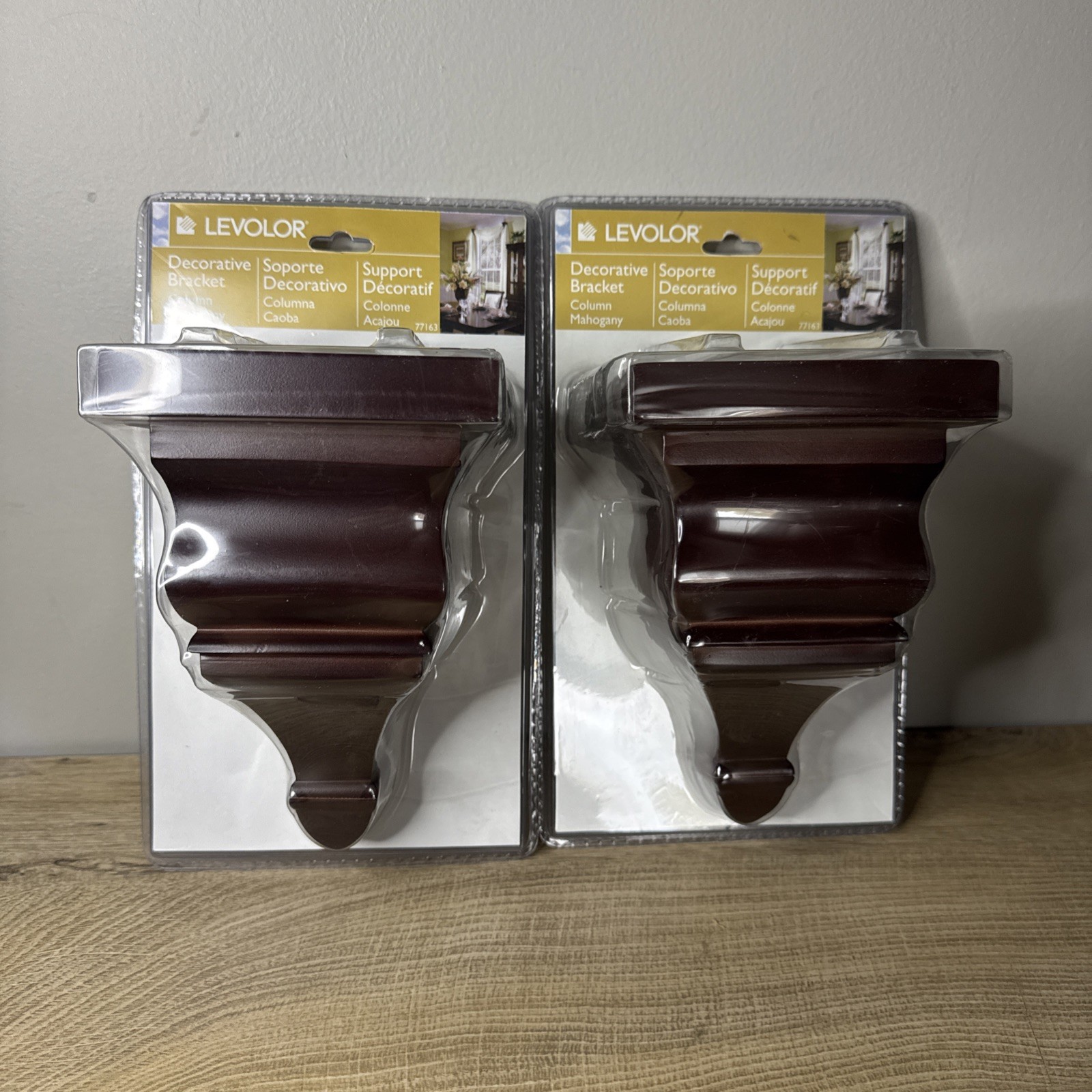 Levolor Decorative Bracket Wood Arch Sconce Window Curtain Column Mahogany Tone