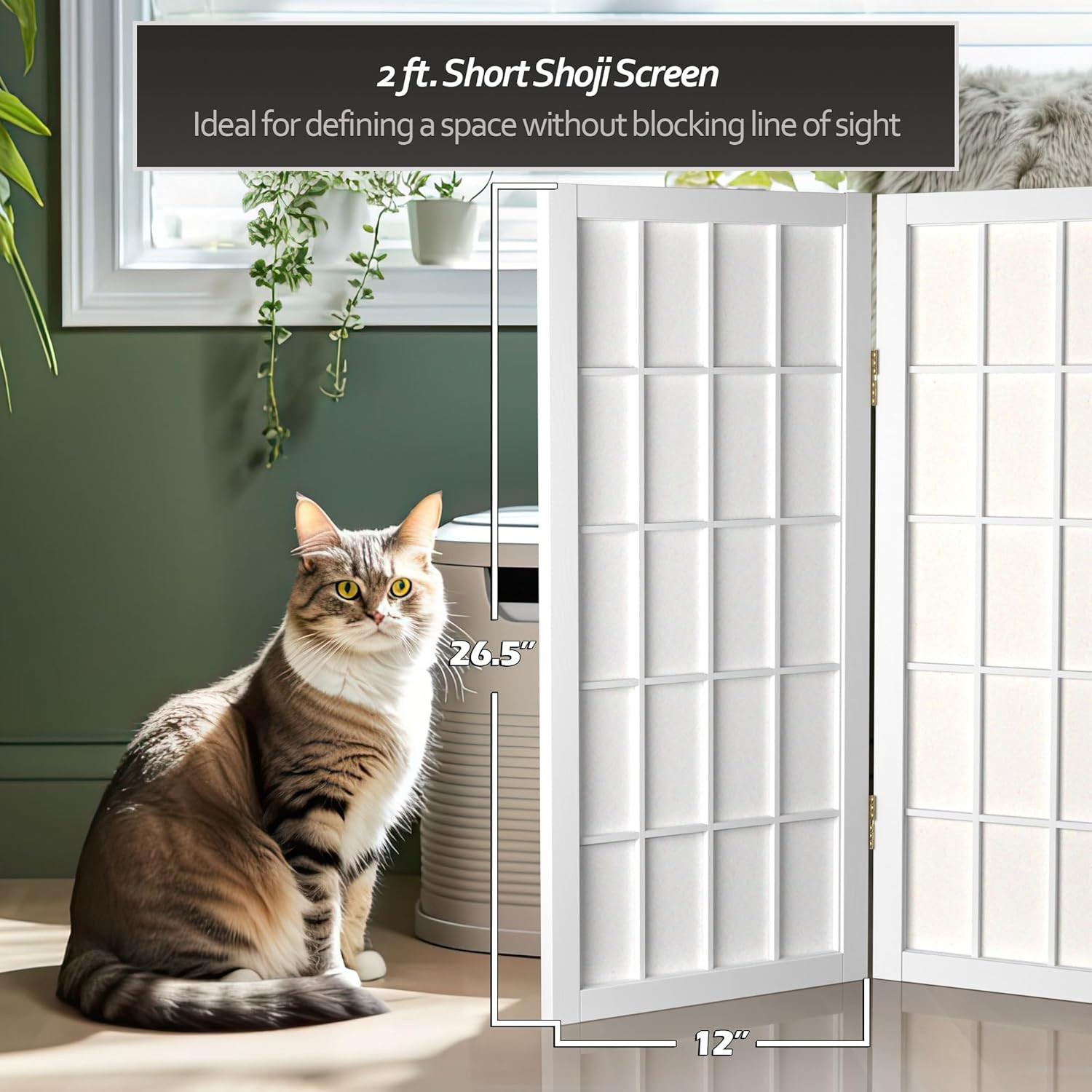 2 Ft. White Shoji Screen – 3-Panel Short Desktop Window Divider