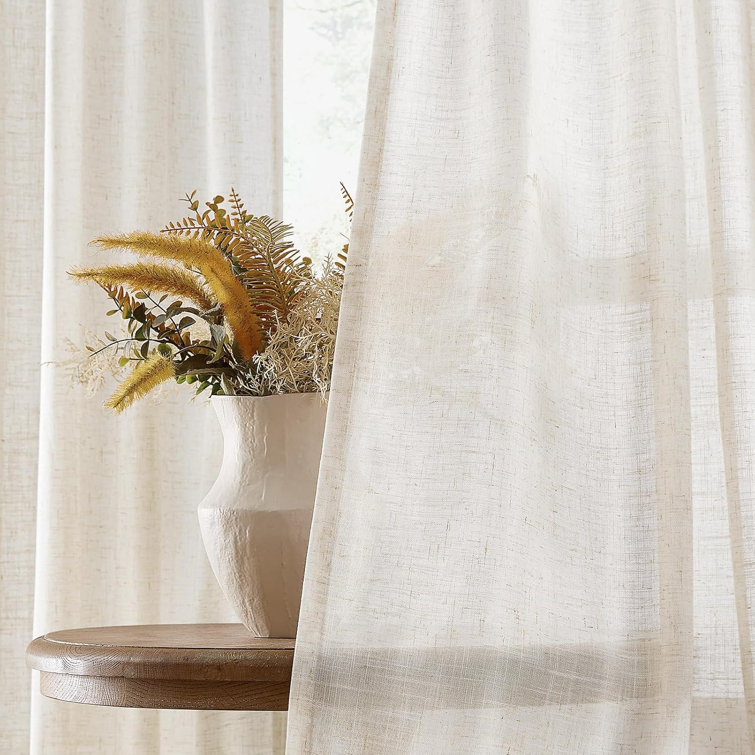 Elegant Natural Sheer Pinch Pleated Curtains, 40″x96″, 2 Panels for Home Decor