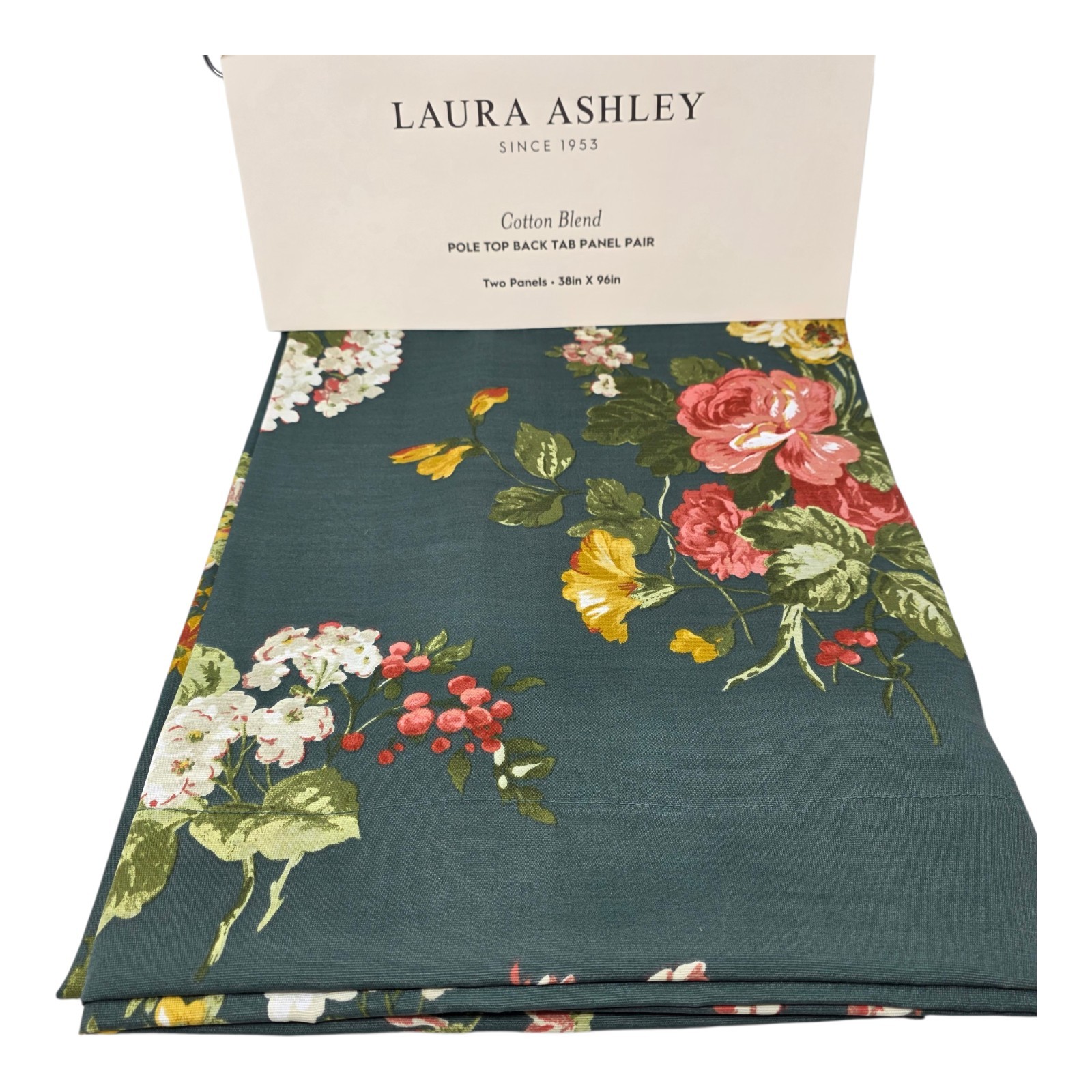 Laura Ashley Rosemore Curtains Set of 2 38×96 Floral Cotton Blend Drapes