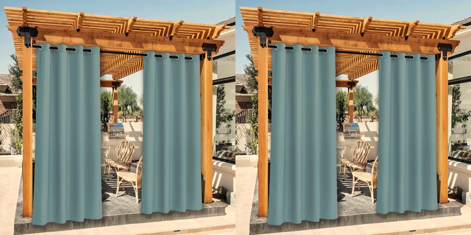 Canvas Outdoor Waterproof Patio Curtains 4 Pieces, Rustproof Grommets UV Bloc…