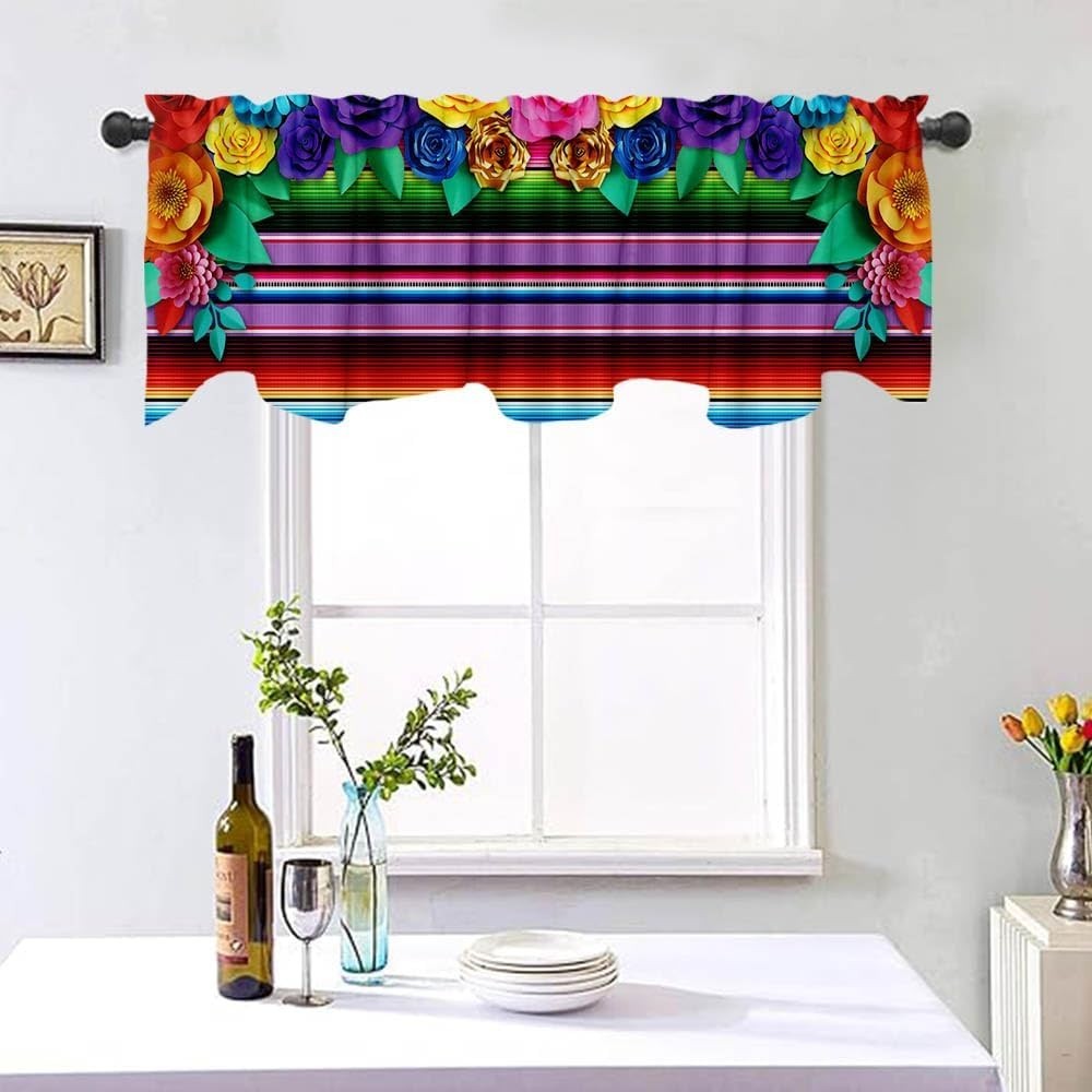 54×18 Mexican Fiesta Window Valance – Bright Floral Decor for Celebrations