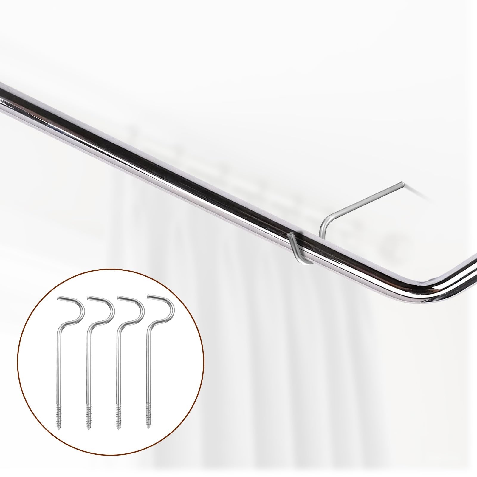 4 Pieces Single Curtain Rod Support, Silver Simple Curtain Rod Support Bracke…