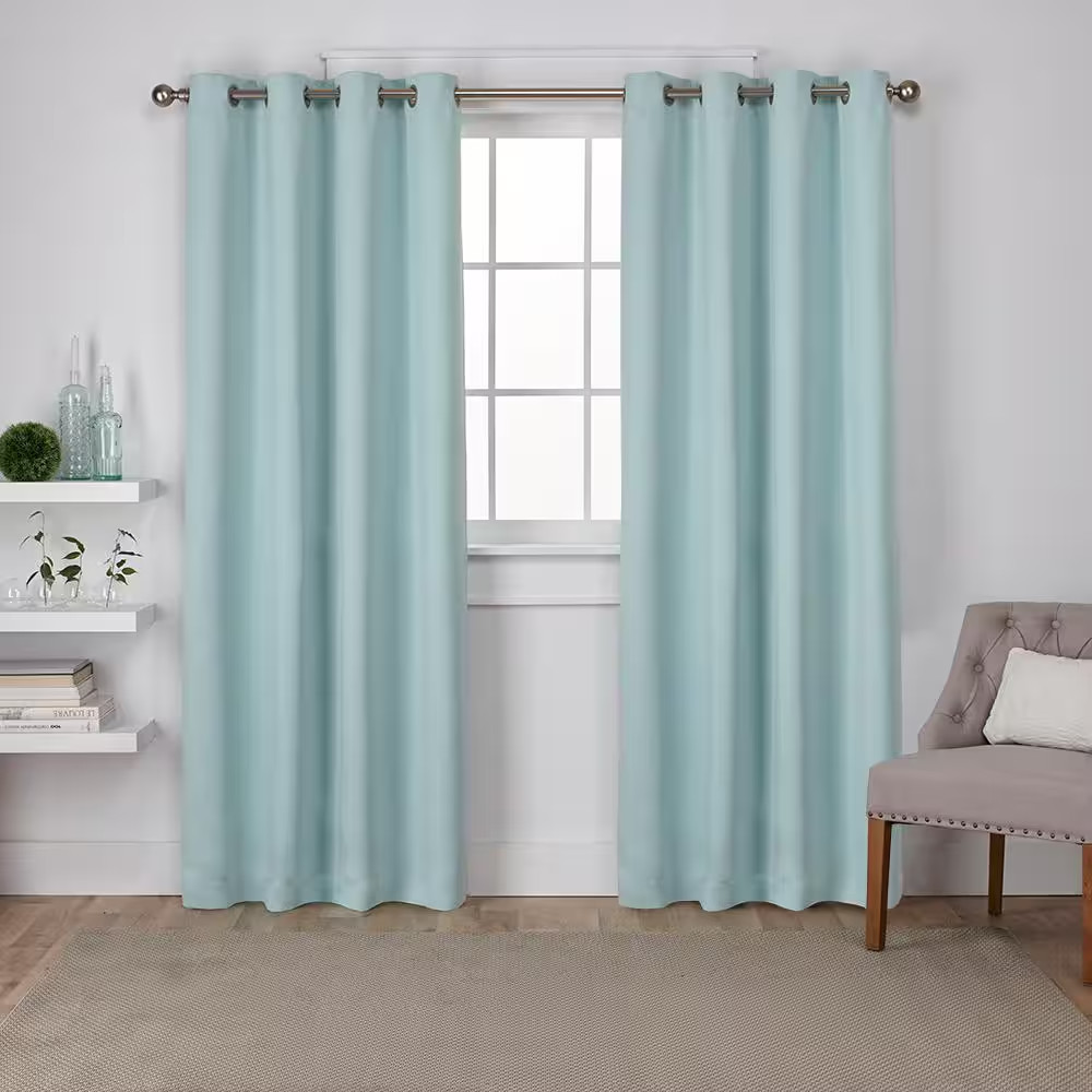 Sateen Seafoam Solid Woven Room Darkening Grommet Top Curtain, 52 In. W X 84 In.