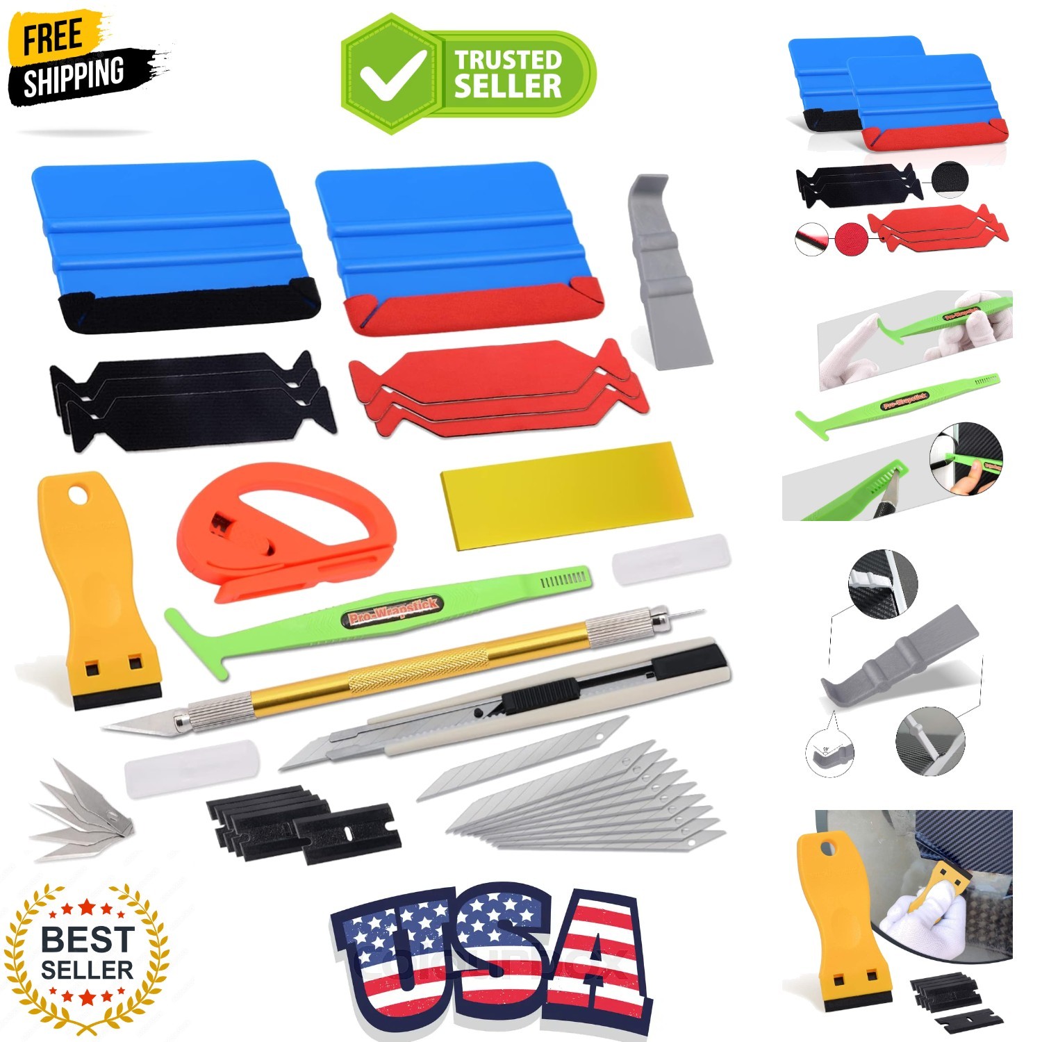 Car Wrap Tools PPF Installation Kit Vinyl Wrap Tool Kit with Felt Squeegee, F…