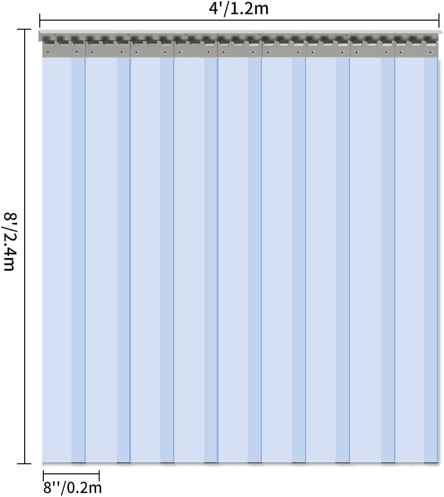 Standard Clear PVC Curtain Strips, 9PCS Set, 96″H x 48″W for Practical Spaces
