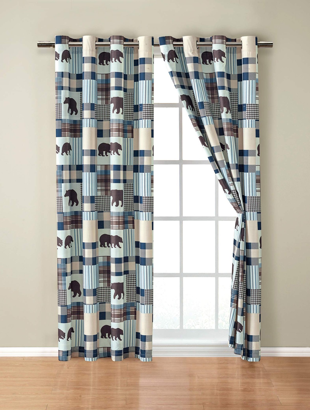 Rustic Modern Farmhouse Cabin Lodge Window Treatment Grommet Curtain Set with…