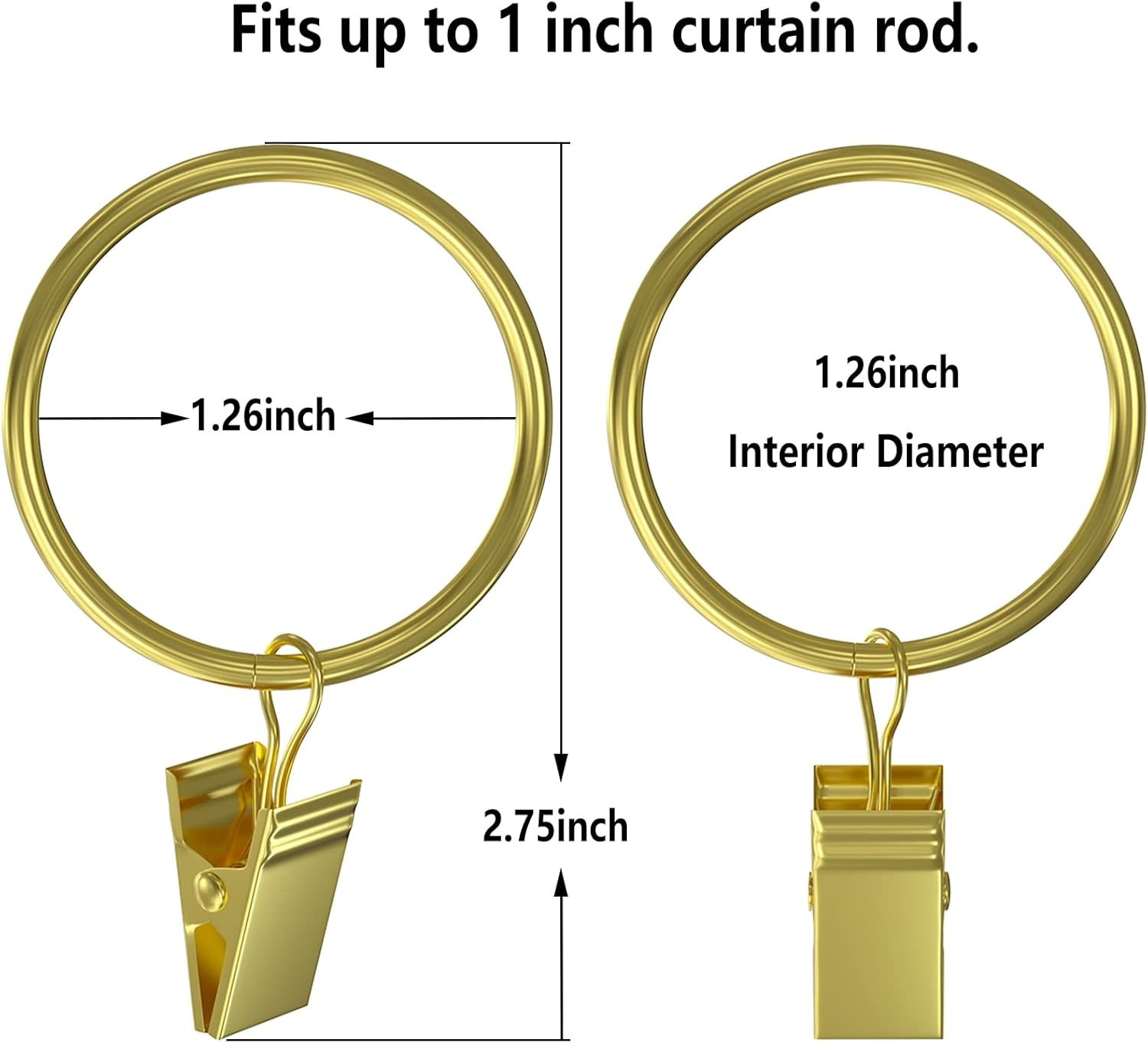 44 Pack Gold Curtain Rings W/ Clips Curtain Clip Rings Hooks Bedroom Bathroom