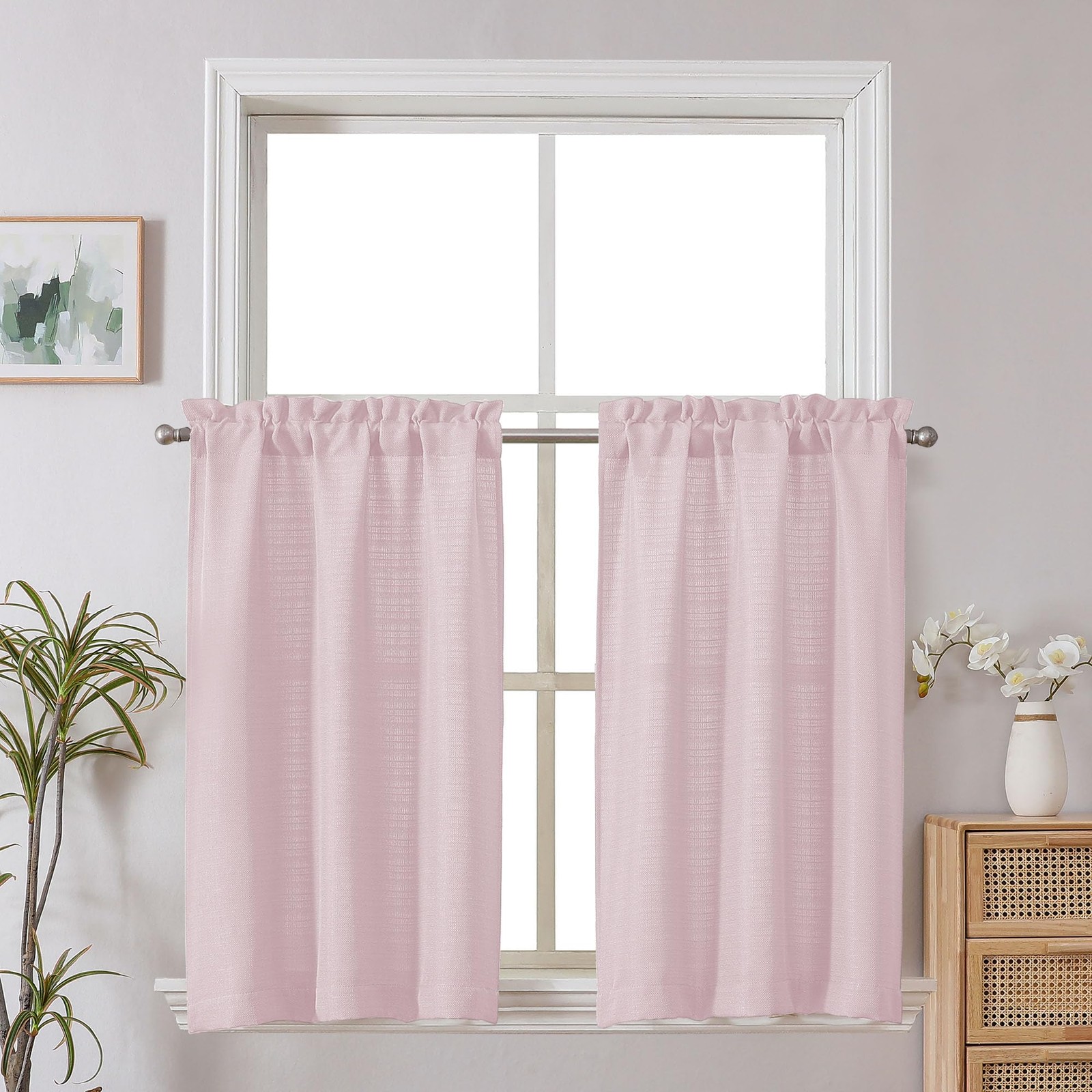 Blush Pink Kitchen Curtains 2 Panel Faux Linen Cafe Short Light Filtering 30×36