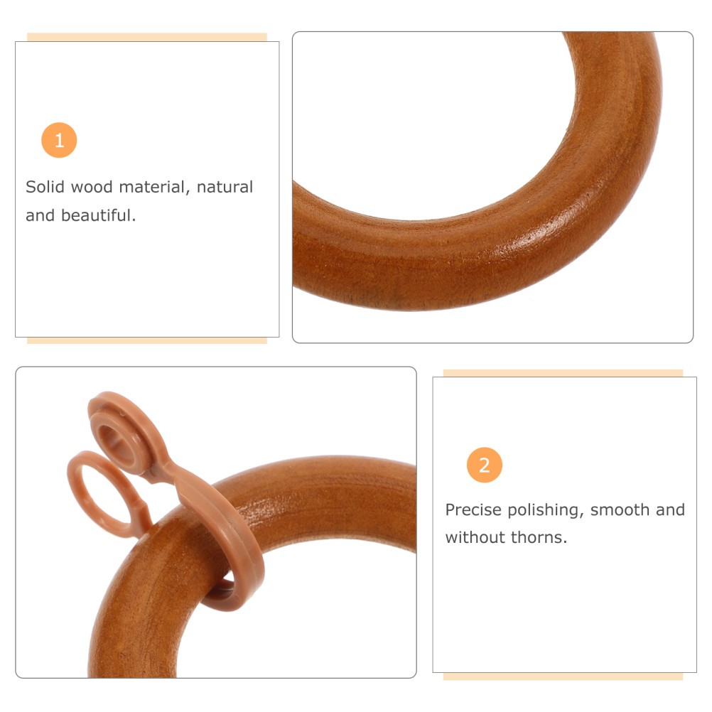 12Pcs Reusable Wood Curtain Rings with Eyelets for Home Drapery Beige