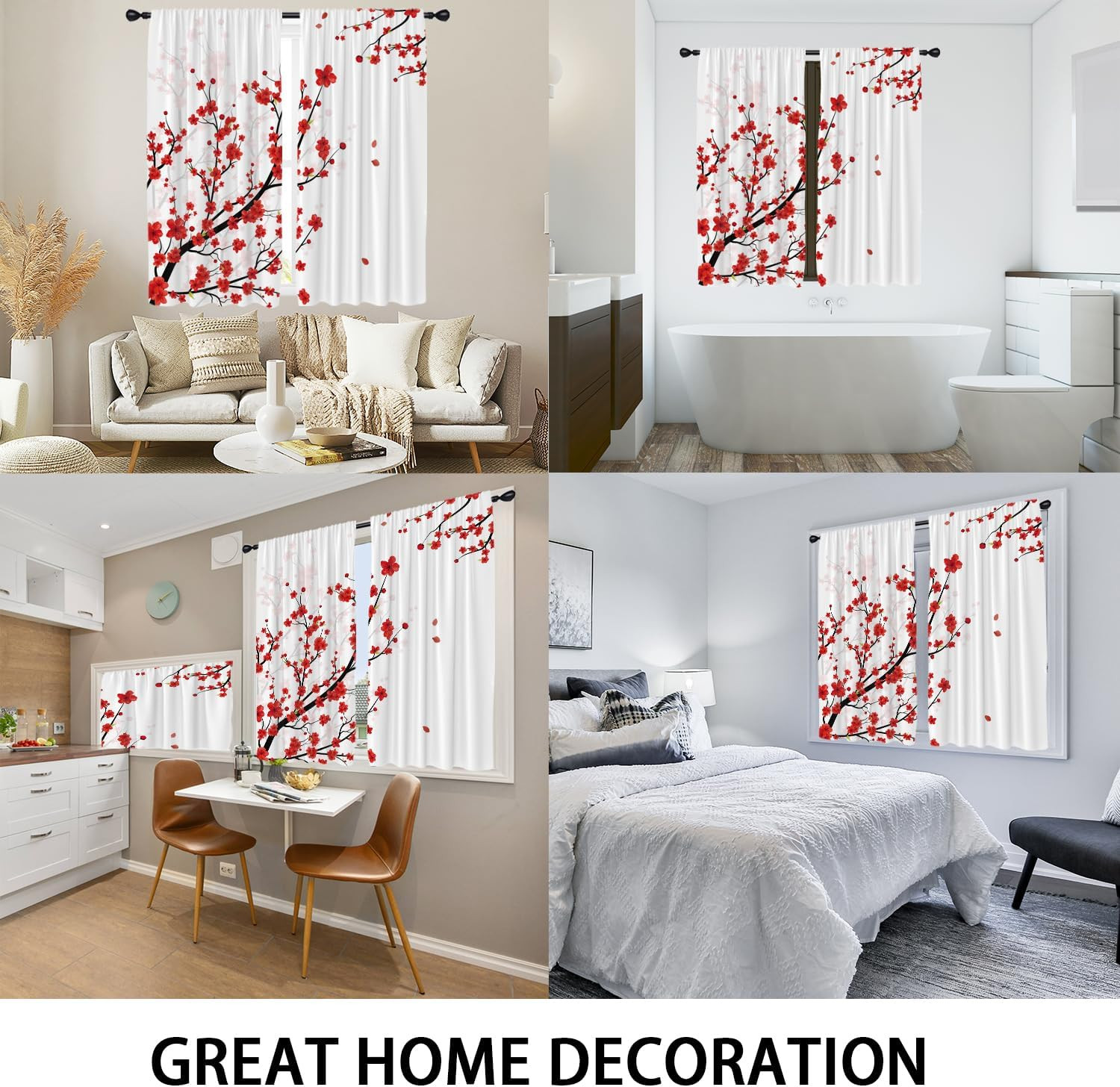 Cherry Blossom Kitchen Window Curtains 27.5 X 39 Inch Small Short Mini Cafe Rod