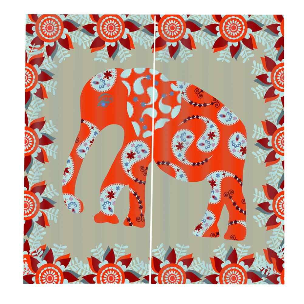 jubilant red big elephant theme Printing 3D Blockout Curtains Fabric Window