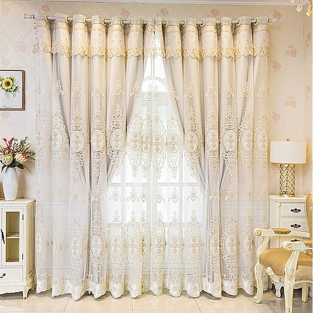 1 Pair Luxury 3D Flower Embroidered Curtains for Bedroom European Double Laye…