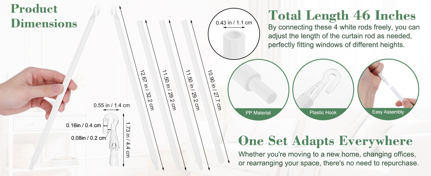 Blind Wand Replacement with Hooks – 1 Set 46in Long Vertical Blinds Stick Pull