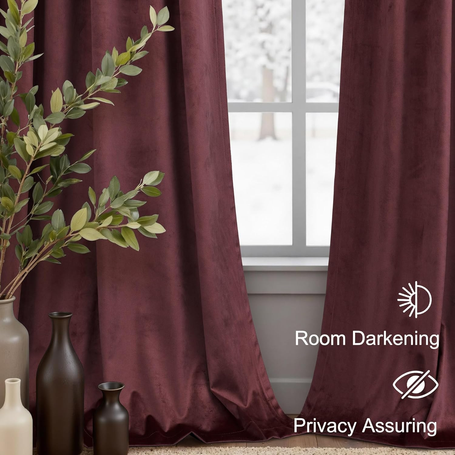 Ruby Wine Velvet Curtains 96 Inches Long for Living Room 2 Panels Light Blocking