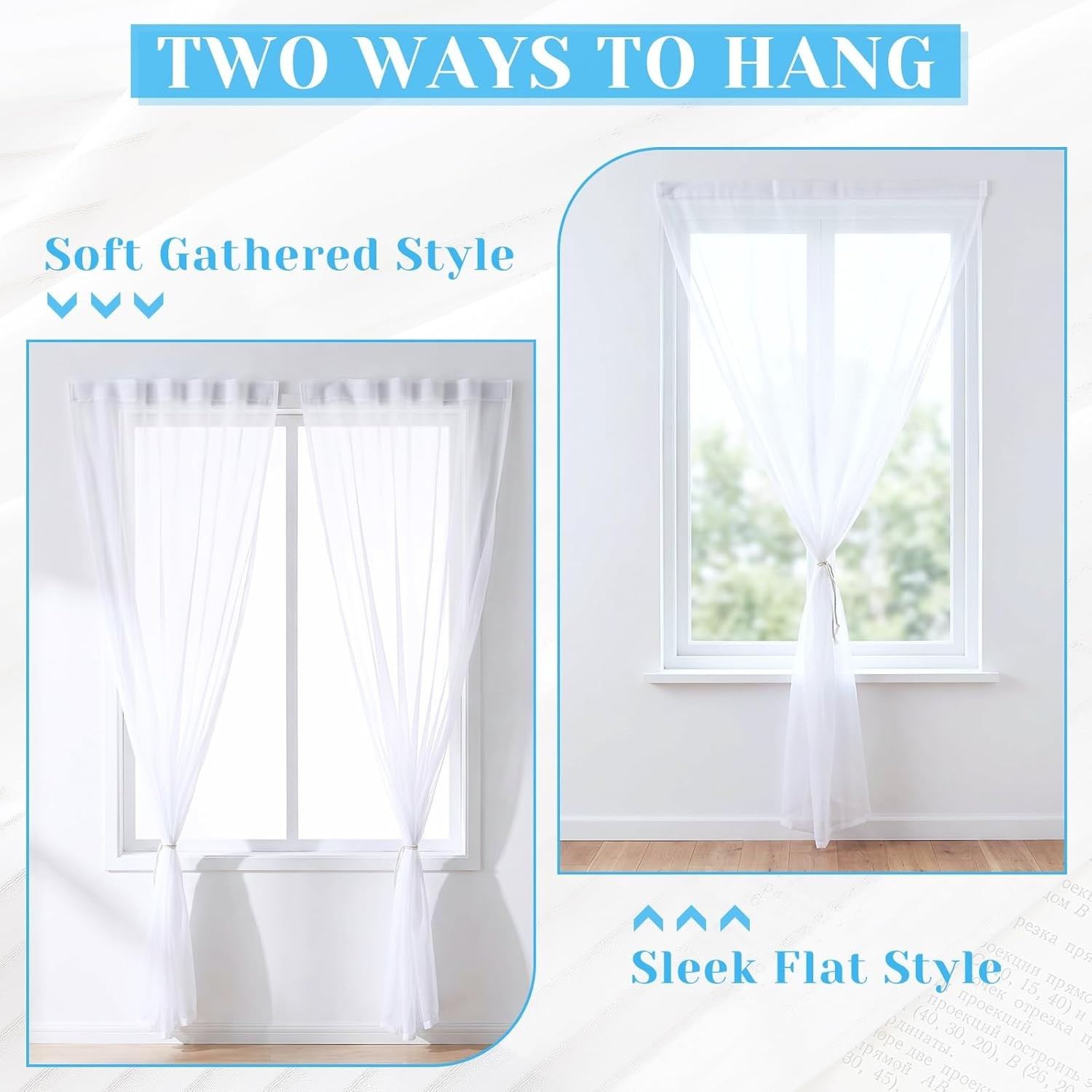 2 Panels Self-Adhesive White Sheer Curtain for Windows, 42″ W x 84″ L,No Dril…