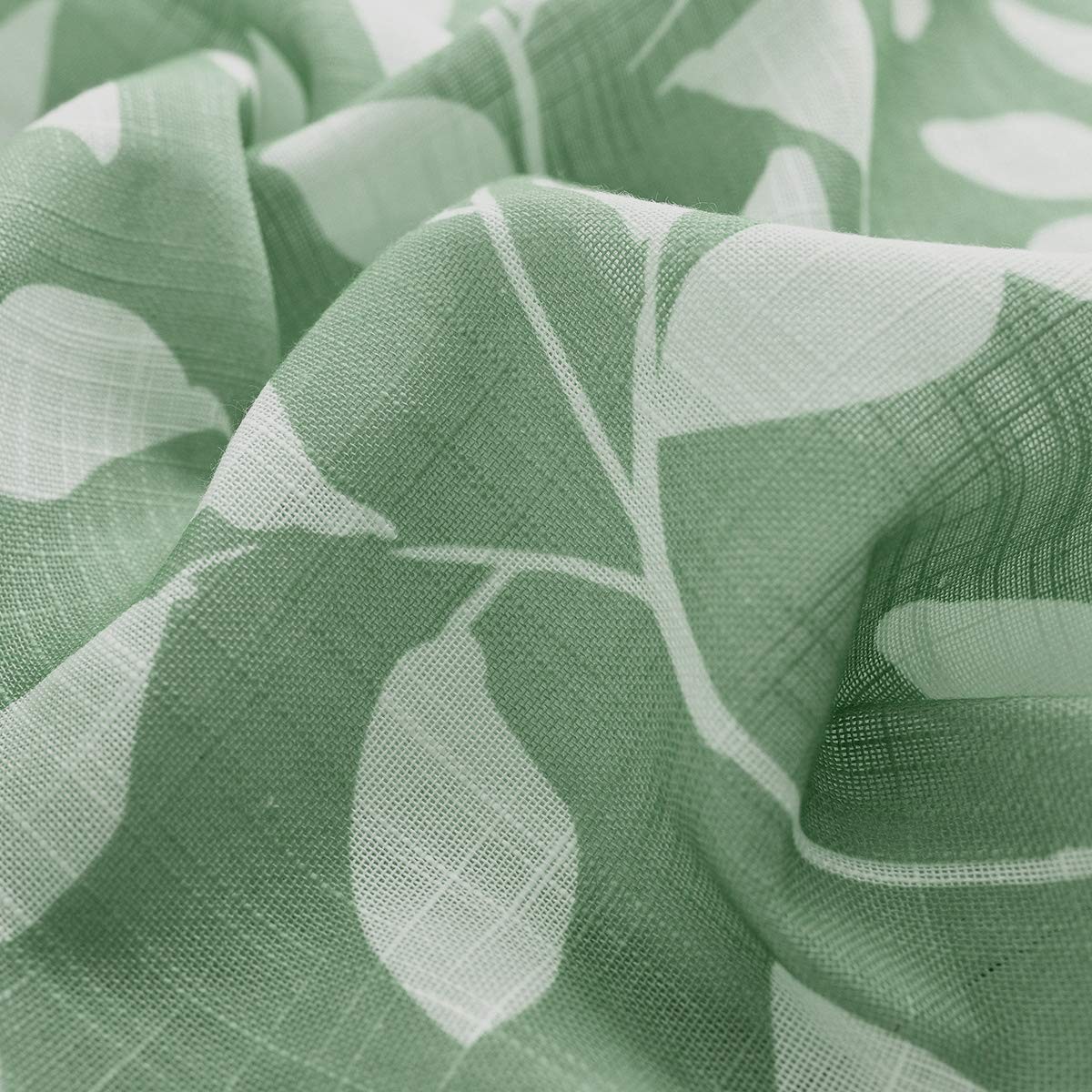 Leaf Print Valance Curtain 52″W 15″L Green White – Kitchen Window Treatment