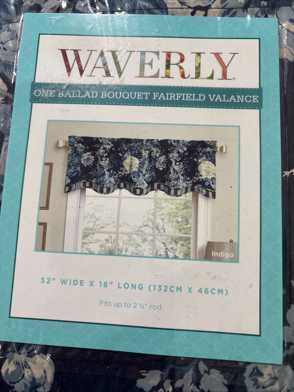 2 Waverly Home Classics Wave Window Valance ballard bouquet Indigo Blue 50”x 18