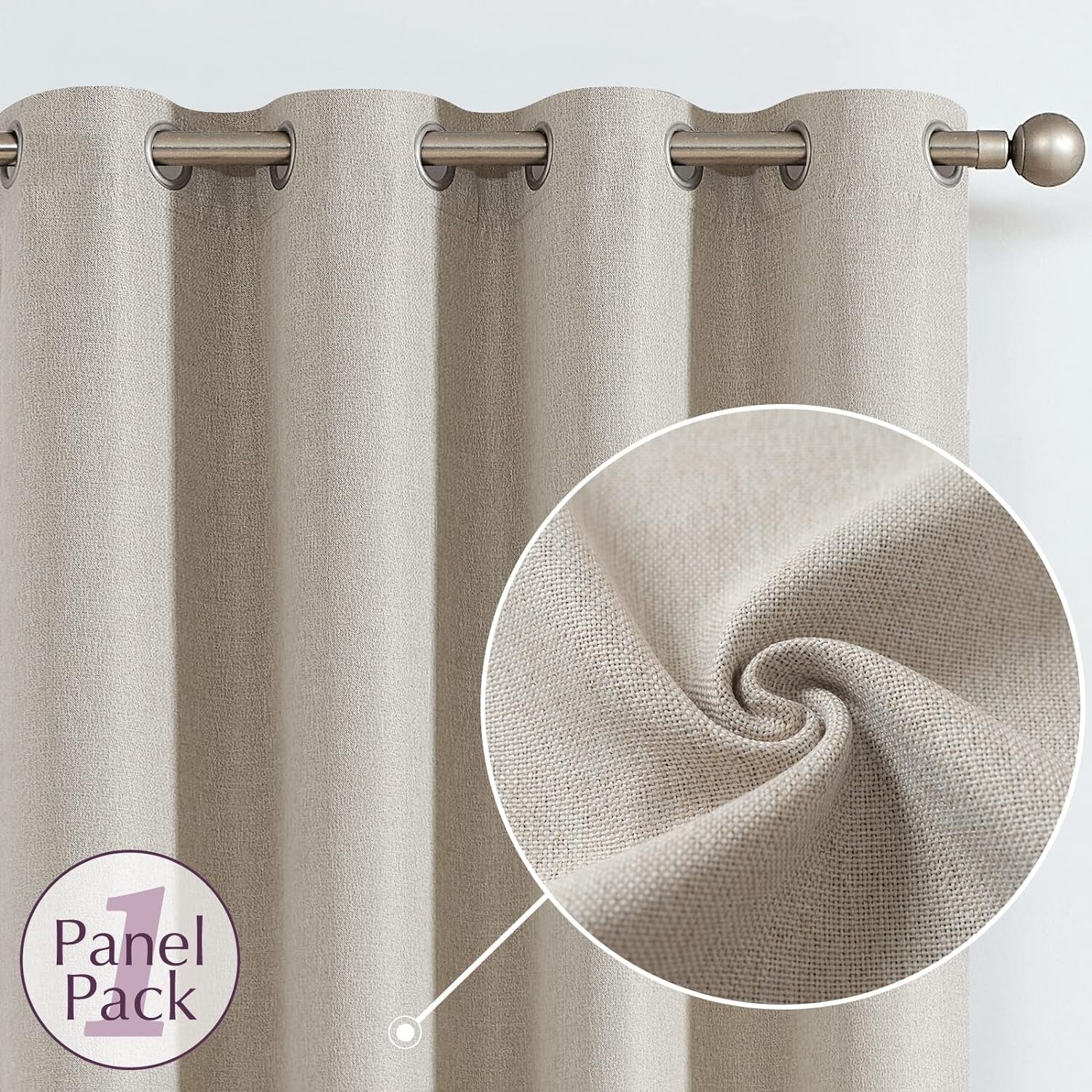 Jinchan Linen Textured Curtain 84″x52″ Insulated Darkening Greyish Beige 1 Panel