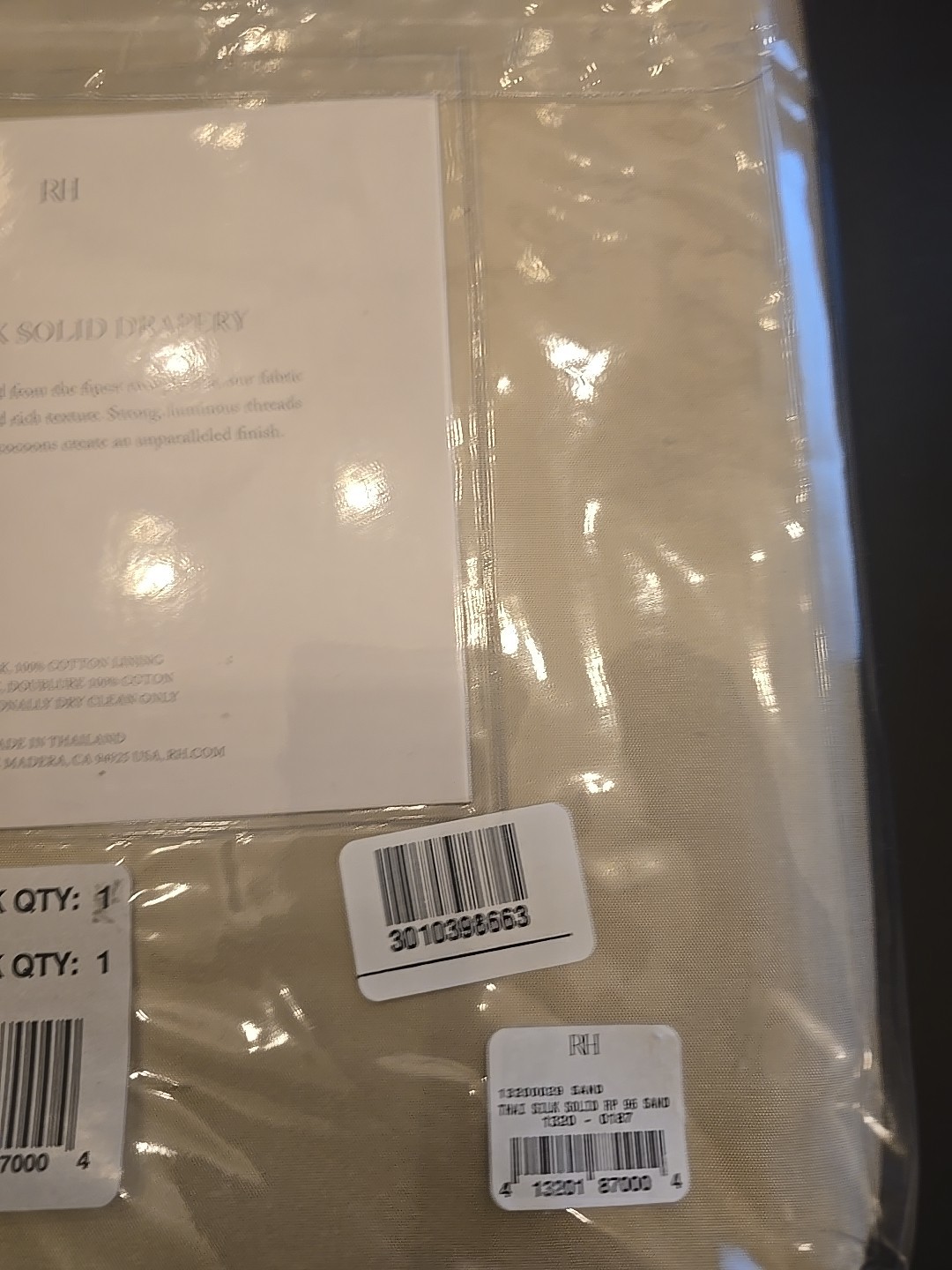 Restoration Hardware Thai Silk Solid Drapery RP 50″W x 96″L Sand NEW