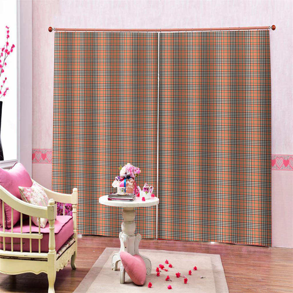 Dark red elegant fine cool plaid Printing 3D Blockout Curtains Fabric Window