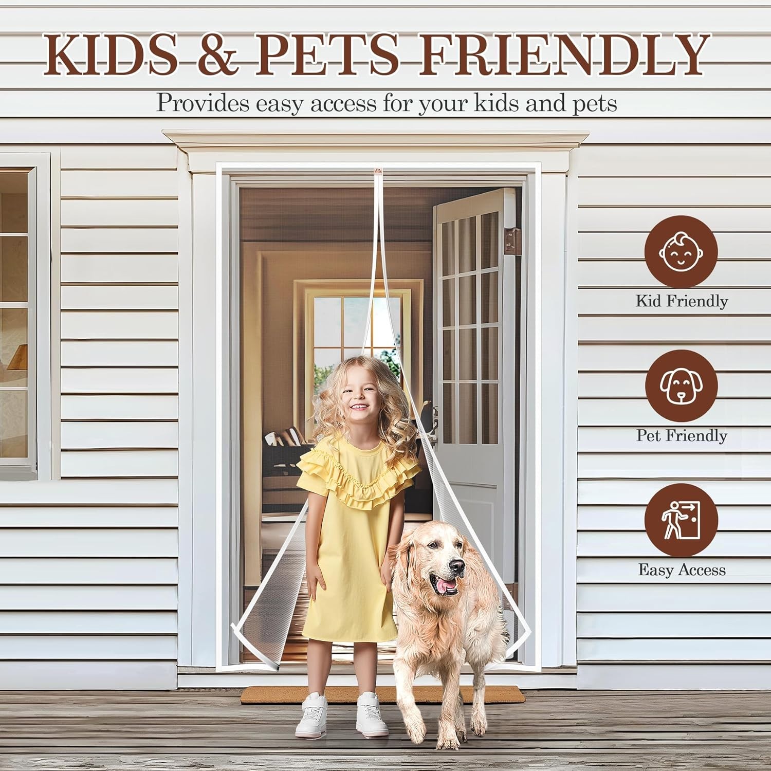 Windproof Magnetic Screen Door, Fits 34″ x 80″—Quick Install for Family & Pets!