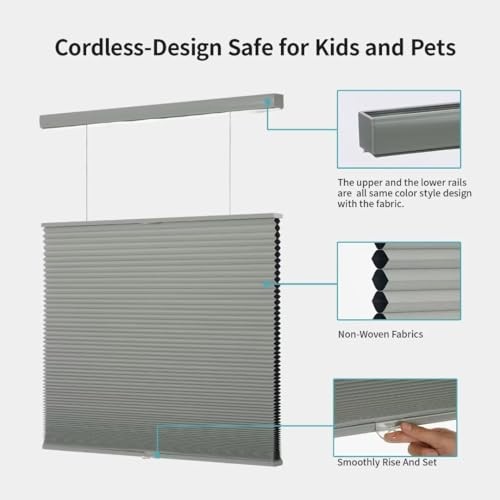 Top Down Bottom Up（TDBU Cellular Shades, 1.5 inch 32″W x 72″H Gray-blackout