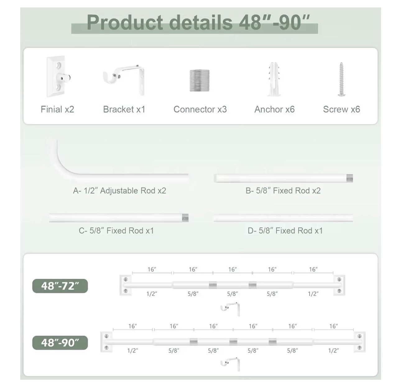 Hei!Dear Blackout Curtain Rod for Windows 48 to 84 inch (4-7Ft), Wrap Around 5/8