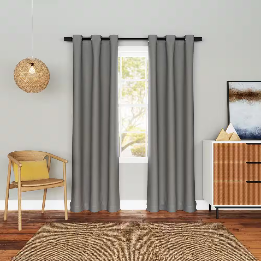 Marlowe Gray Polyester 40 In. W X 84 In. L Grommet Room Darkening Curtain (Singl