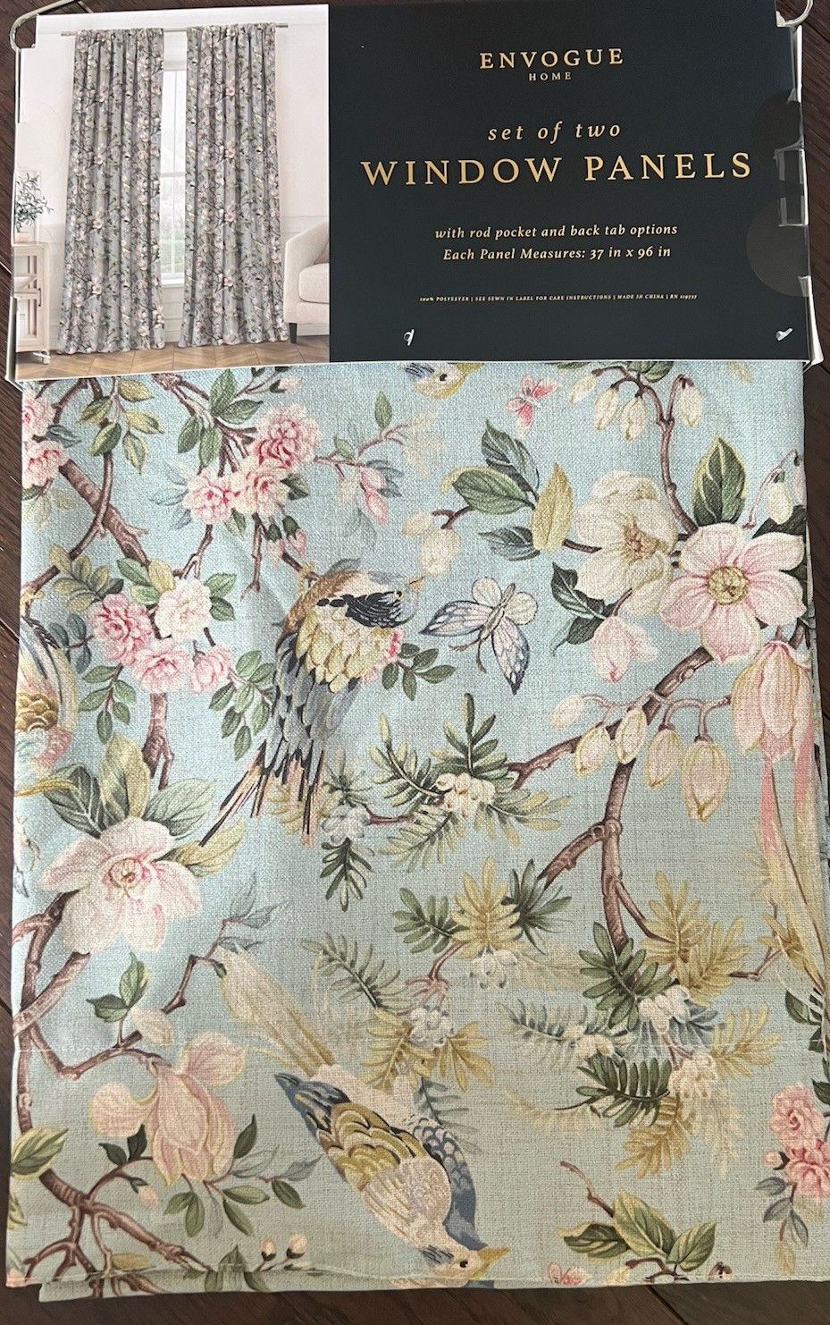 Envogue Floral Birds Curtains 37″ x 96” Floral Panels Rod Pocket Panel Pair(2)