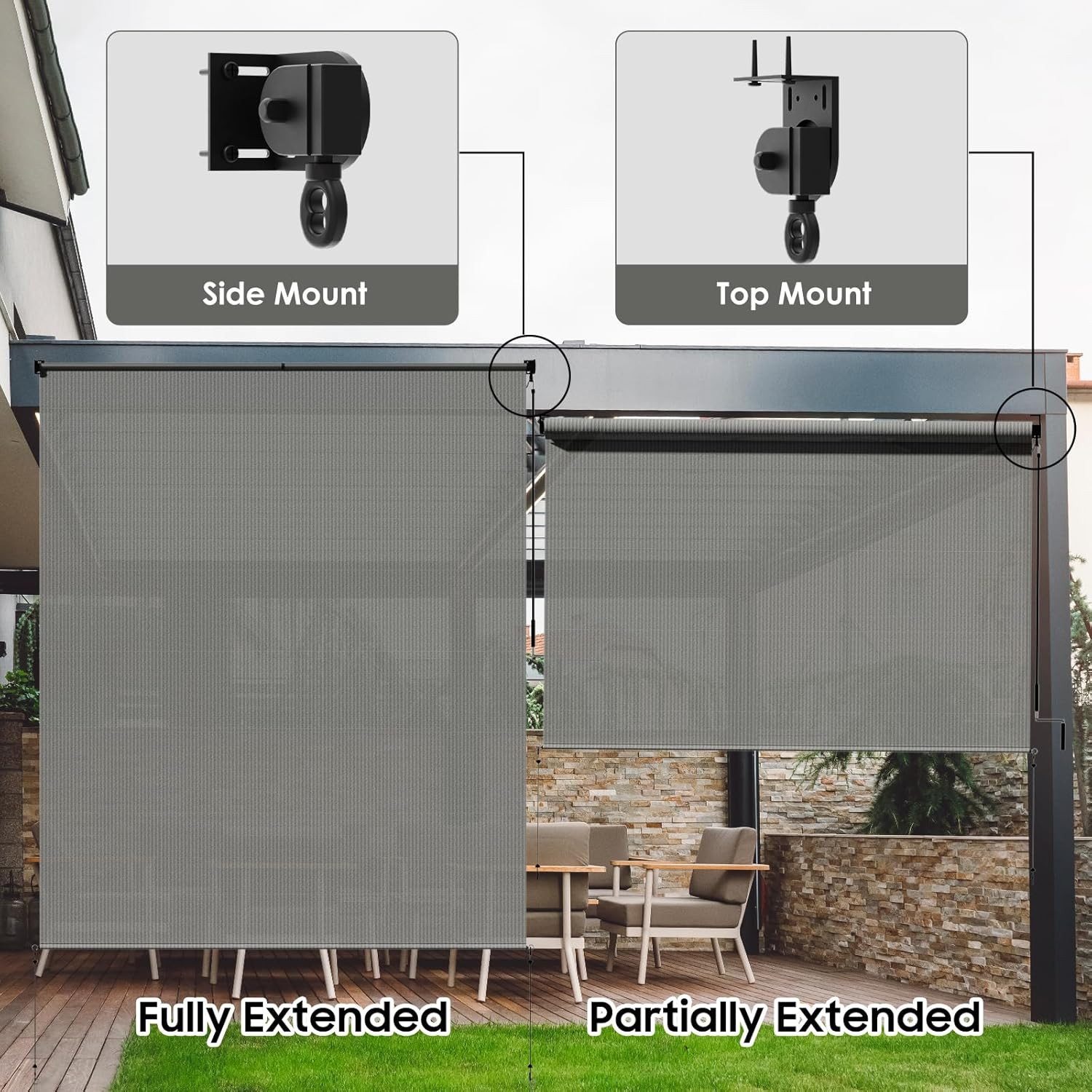 72″ W X 72″ L Heavy-Duty Outdoor Roller Shades – Waterproof Exterior Blinds for