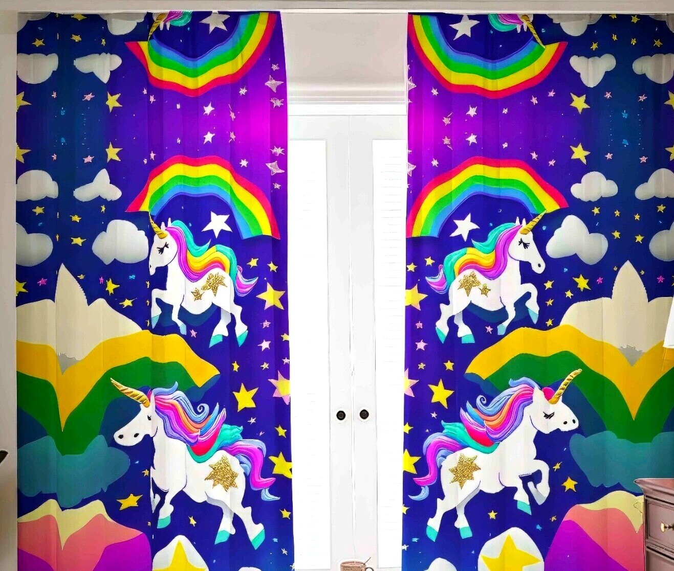 Psychedelic Unicorn Rainbow Blackout Curtains Drapes Shades Rainbow Purple Girls